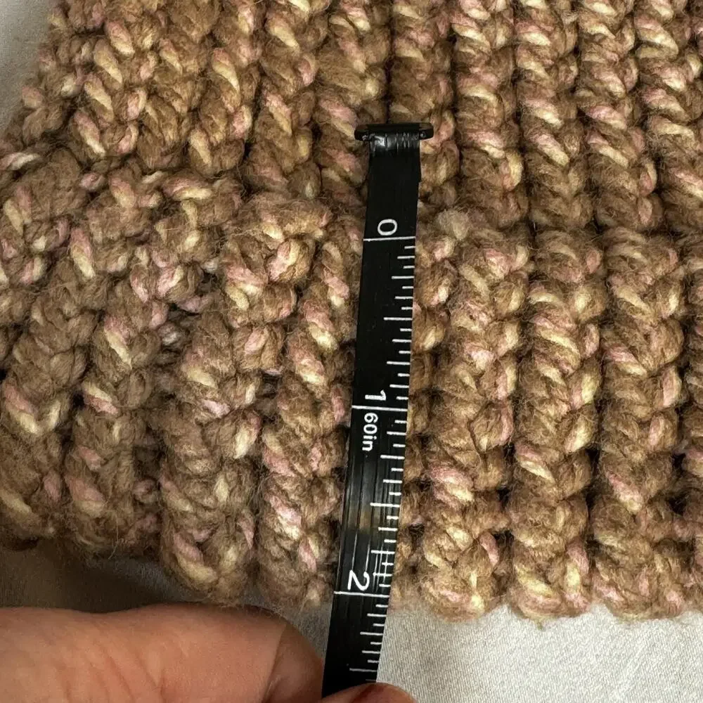 Kids Pink and Tan Beanie Hat With Pom Pom Top Sock Hat Warm Winter Cap